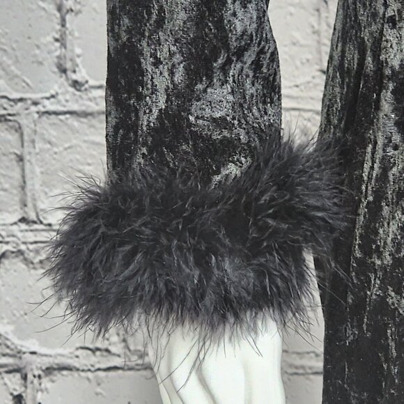 Rainbeau Black Velour Feather Trimmed Cat Leotard, Women's Small - Picture 6 of 11